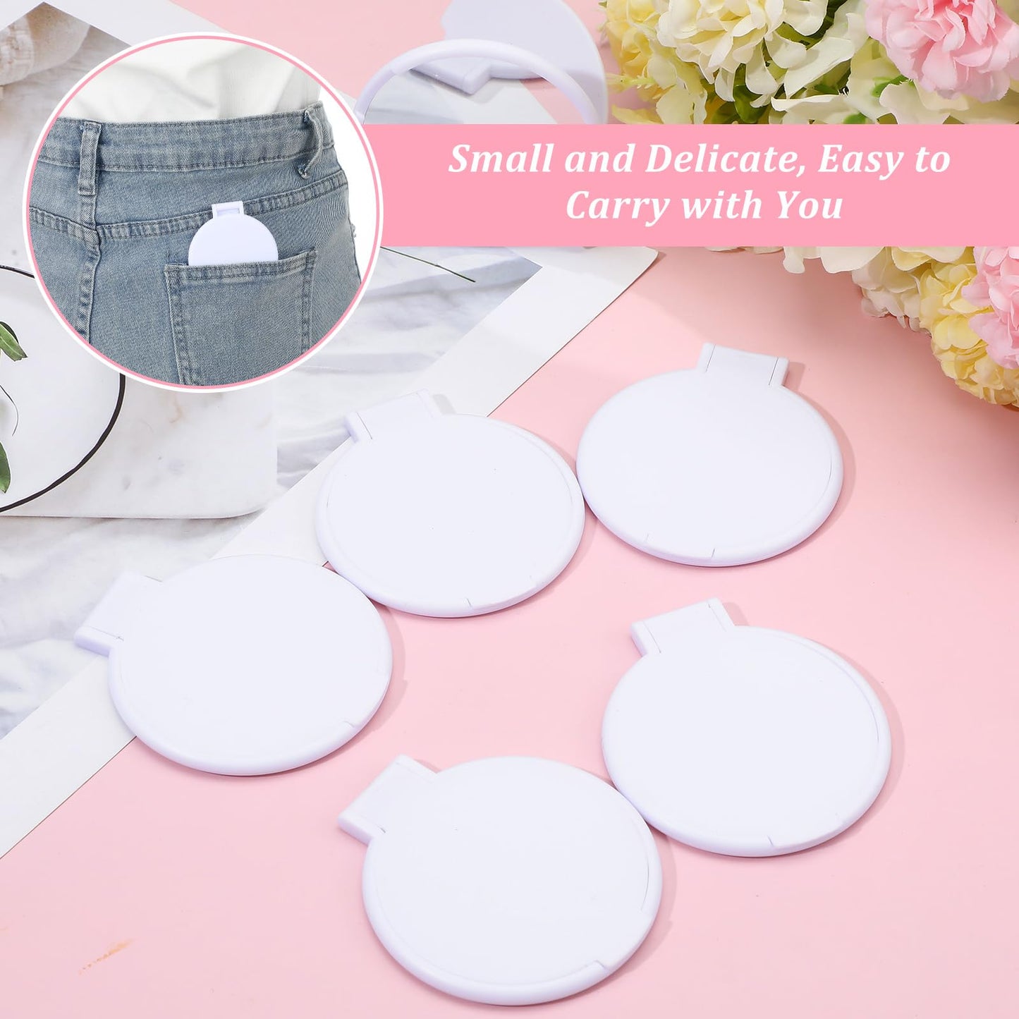 Molain 72 Pcs Mini Compact Mirrors Bulk, Portable Round Folding Makeup Mirror Set for Purse Travel Women Daily Use White