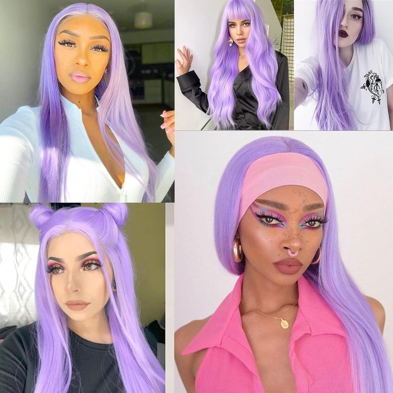 Lavender Purple Lace Front Wig - Straight Synthetic Heat Resistant Hair | 22 Inch Cosplay & Daily Wear