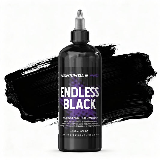 WORMHOLEPRO Endless Black 240ml (8oz) Professional Tattoo Ink, Ultra-Deep Black Ink for Shading, Linework & Blackout Tattoos – High-Density, Vegan – Bulk Tattoo Ink