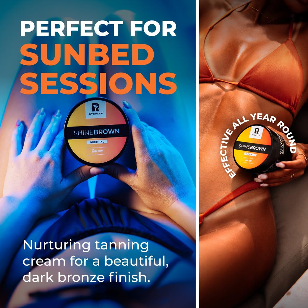 BYROKKO Shine Brown Tanning Accelerator Lotion - Indoor & Outdoor Fast Dark Tan Cream with Bronzer - Natural Botanical Oils for Face & Body - Water Resistant Formula - 7.1 Fl Oz Original