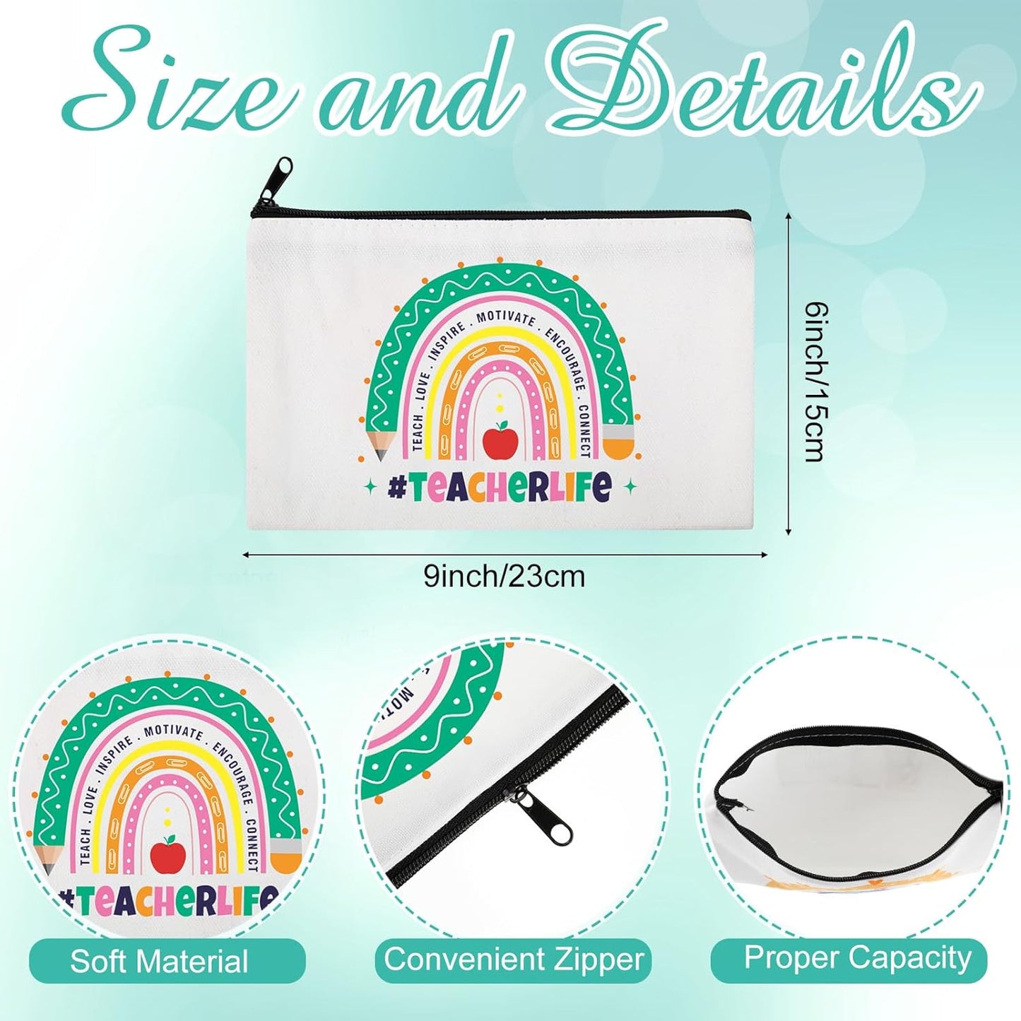 Teacher Survival Kit - 28 Pcs Rainbow Canvas Makeup Bags | Zipper Cosmetic Pouches for Appreciation Gifts