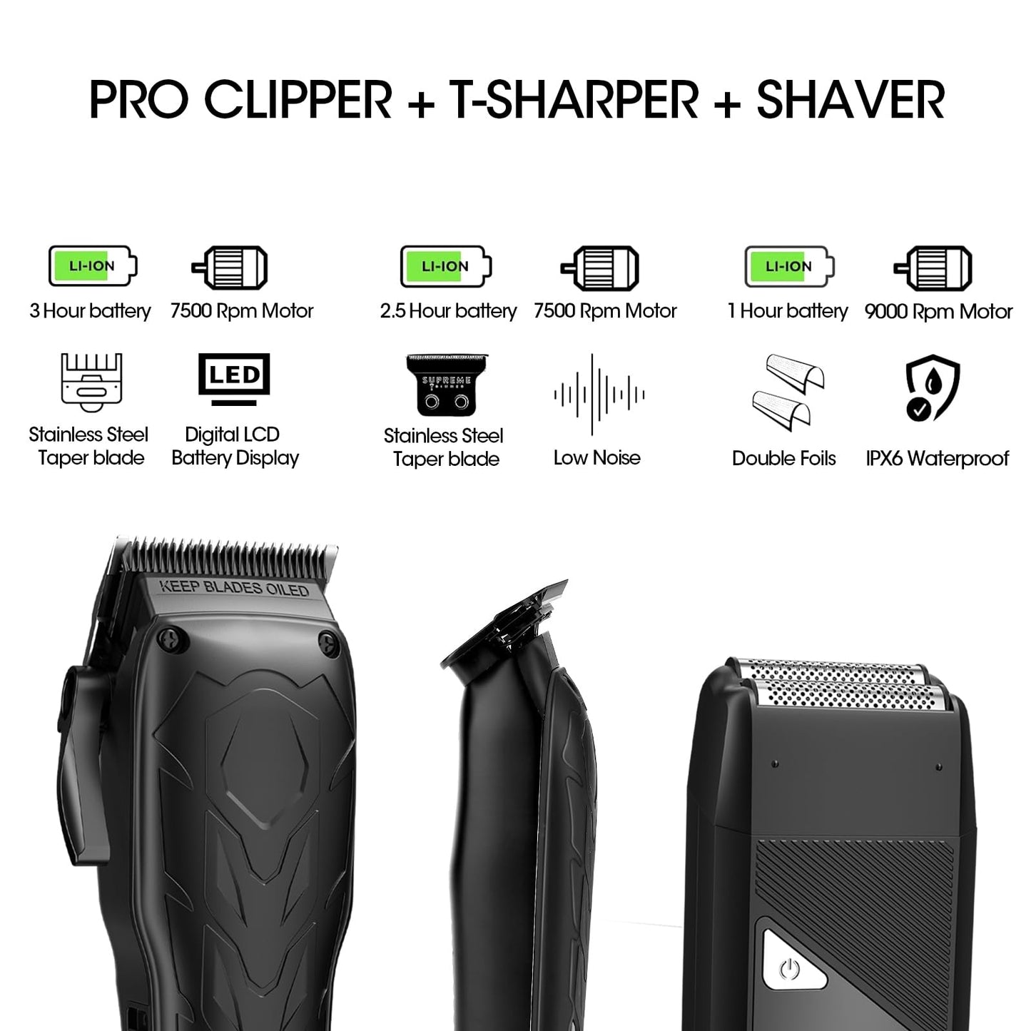 QREEYX Professional Hair Clippers for Men, Cordless Hair Clippers T-Blade Trimmer Nose Hair Trimmer Electric Shaver Set, Haircut Grooming Kit with LED Display, for Barber, Ideal Gift for Him