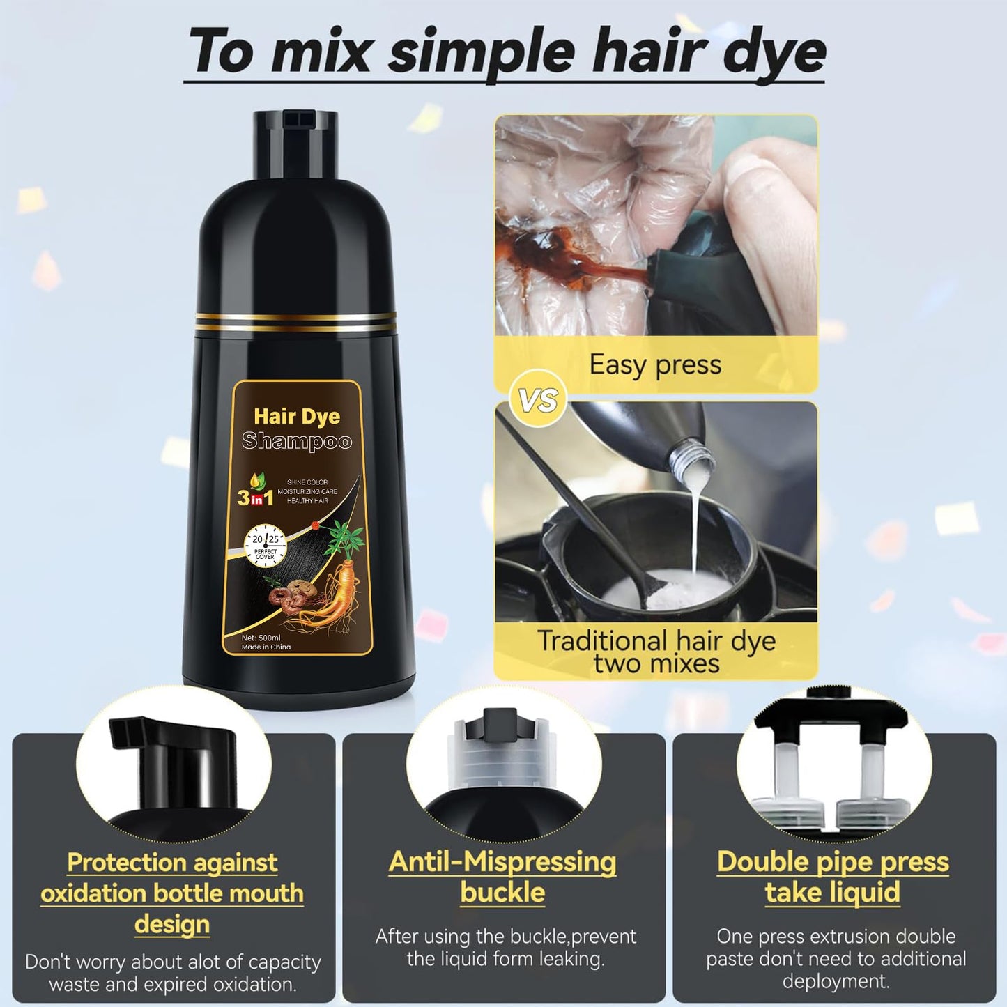 YOURTONE Light Brown Hair Dye Shampoo 3 in 1, Hair Color Shampoo for Gray Hair Coverage for Women Men, Herbal Formula, Lasts up to 30 Days (16.9 Fl Oz)