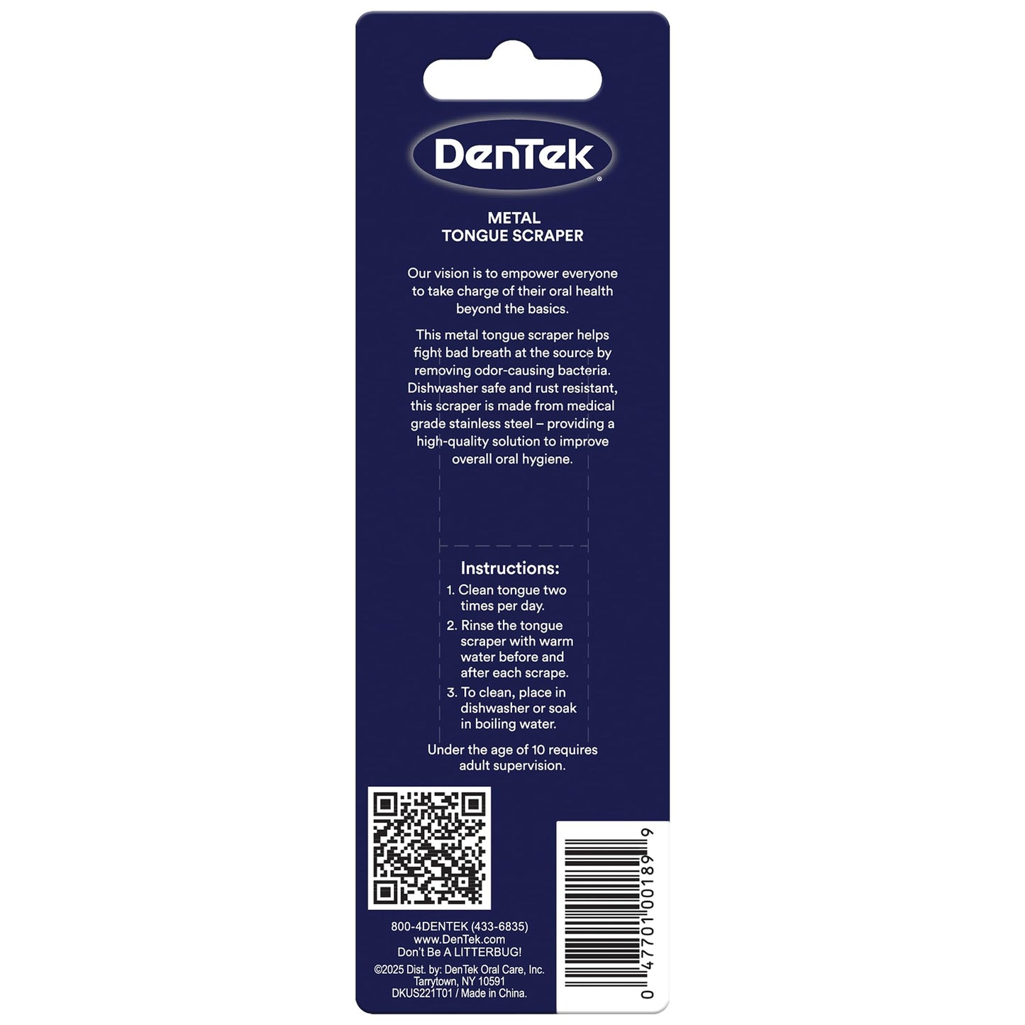 DenTek Metal Tongue Scraper for Better Oral Health – Removes Bacteria, Fights Bad Breath – 100% Stainless Steel, Dishwasher-Safe – Slim Design, Works Gently