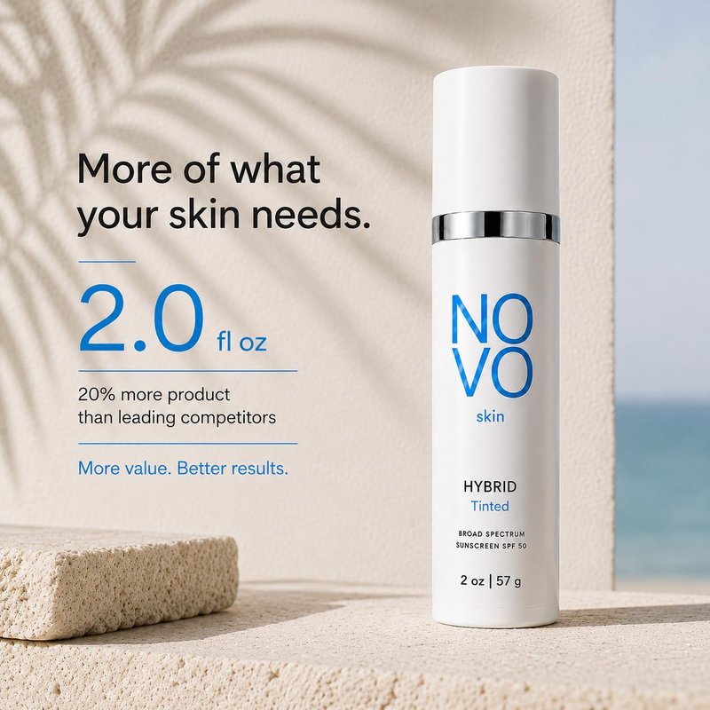 NOVO Skin Tinted Hybrid Sunscreen SPF 50 – Hydrating Dewy Tinted Face Moisturizer with Zinc Oxide & Octinoxate – Niacinamide & Hyaluronic Acid – Broad Spectrum Lightweight Daily SPF, 2 oz