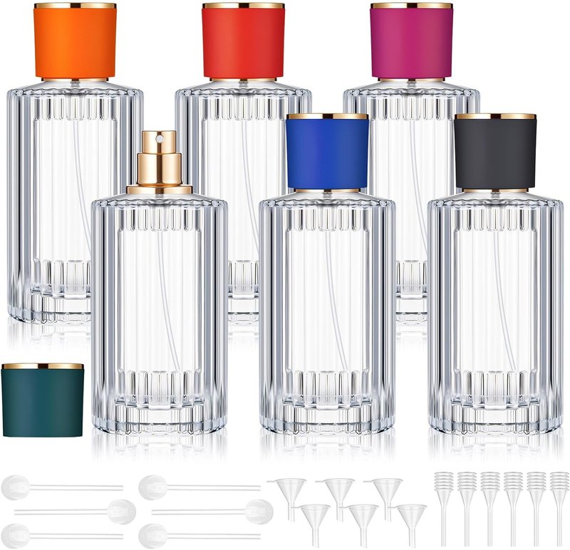 Empty Glass Perfume Bottles - 6 Pcs Refillable Atomizer Set for DIY Fragrance | 30/50/100ml Mixed Colors