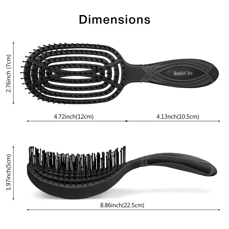 NuWay DoubleC Pro Professional Detangling Hair Brush – Patented Double Curve Scalp Care Brush for Gentle Detangling, Blow-Dry Styling & Wet or Dry Hair (Iron Black)