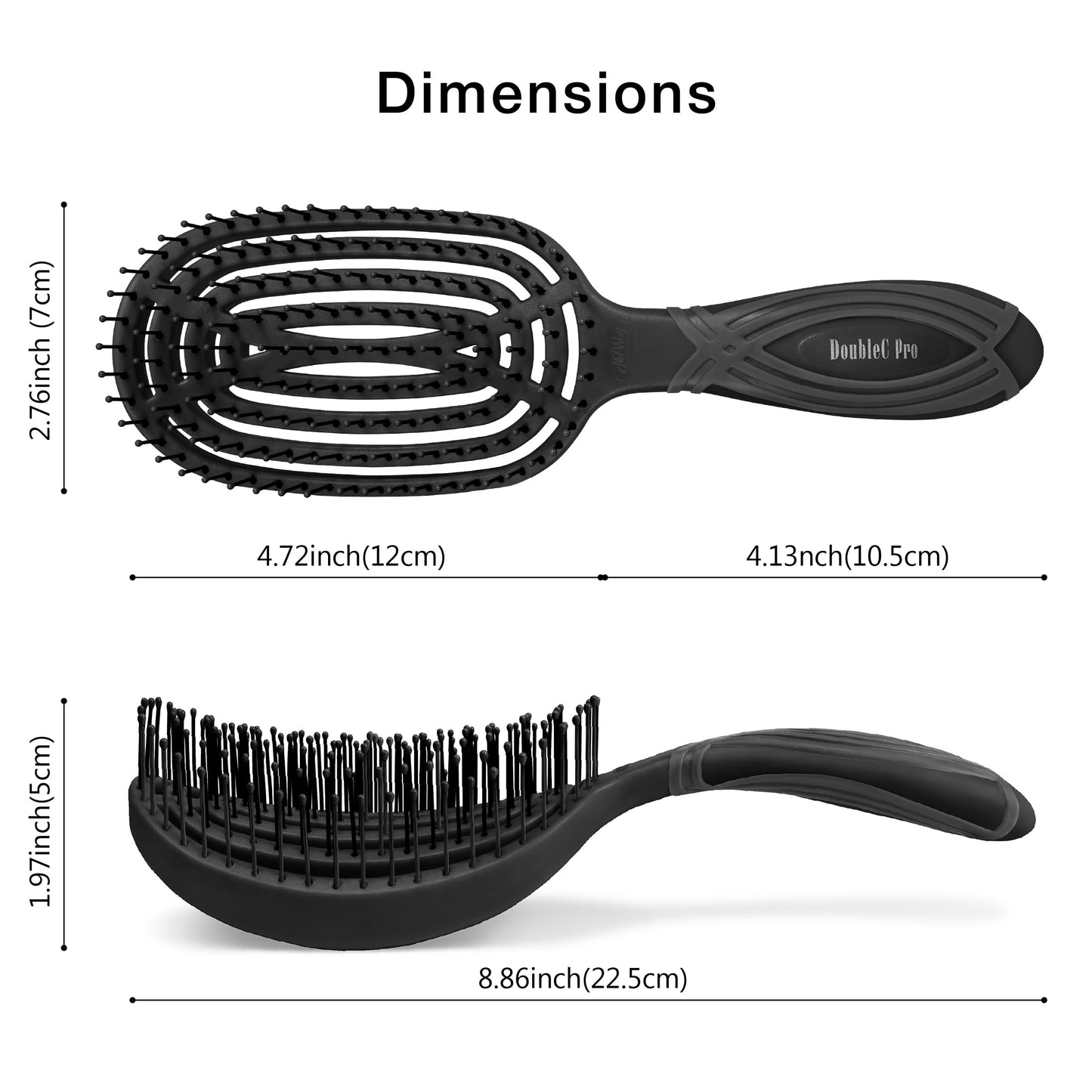 NuWay® DoubleC® Pro Professional Detangling Hair Brush – Patented Double Curve Scalp Care Brush for Gentle Detangling, Blow-Dry Styling & Wet or Dry Hair (Iron Black)