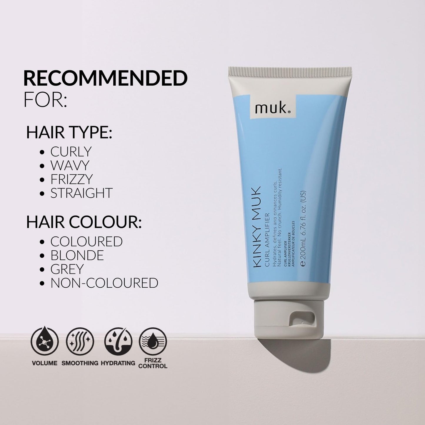 MUK. Kinky muk Curl Amplifier - Moisturising Curl Cream for Defined, Frizz Free Curly Hair. Humidity Resistant Styling Hold with Shine & Natural Movement. For Medium to Coarse Hair Textures, 200ml