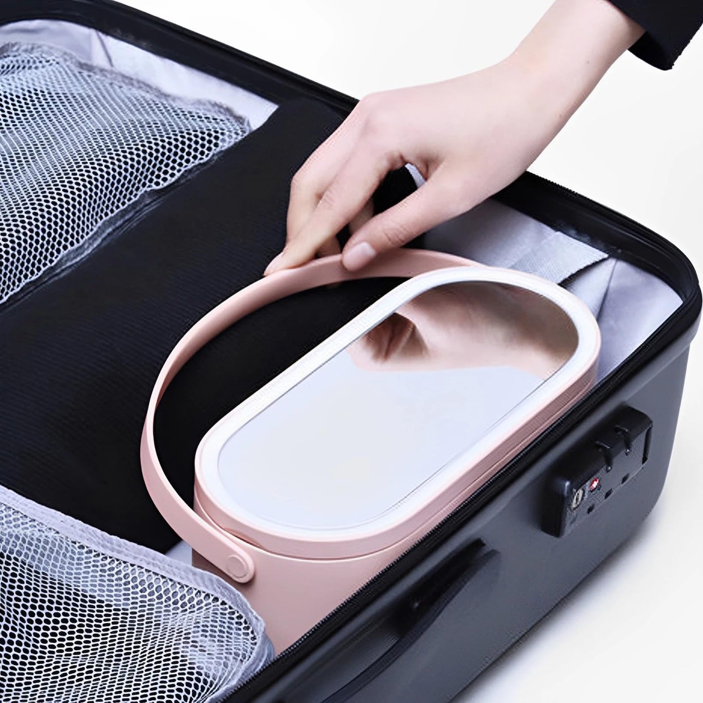 LED Makeup Case with Mirror – Portable Cosmetic Organizer with Lights, Travel Vanity Box for Women, Rotating and Detachable Mirror