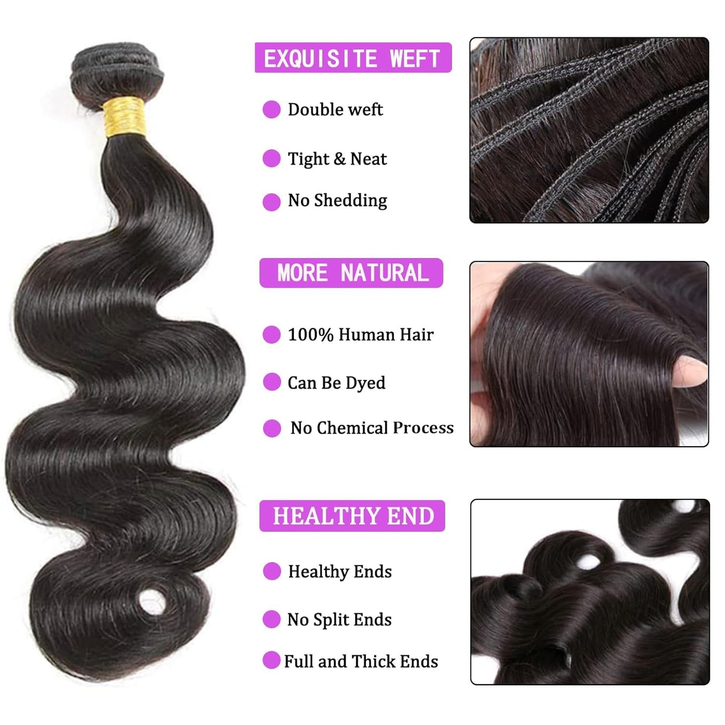Bundles with Closure Human Hair Body Wave 10 10 10+10 Inch 100% Unprocessed Brazilian Virgin Human Hair 3 Bundles with Closure Human Hair Extensions with 4x4 Free Part Lace Closure Natural Black