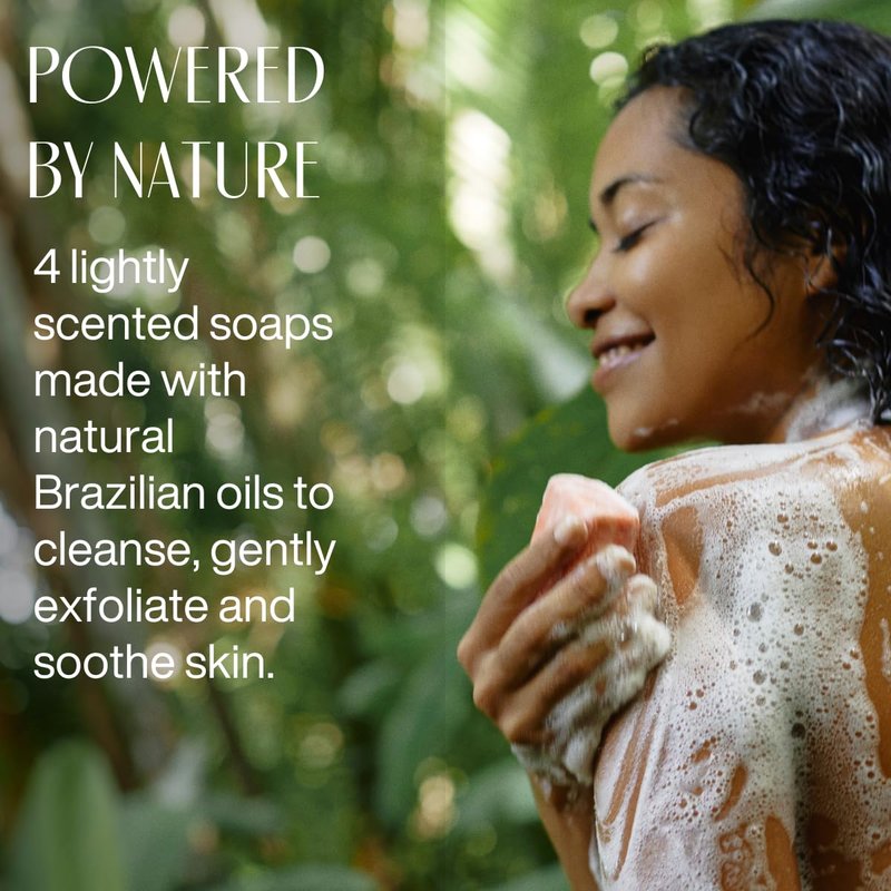 Natura Exfoliating Bar Soap Gift Set | 4-Pack with Brazil Nut, Açaí & Passion Fruit - Vegan, Fair-Trade, Gentle Exfoliation - 3.5oz Each