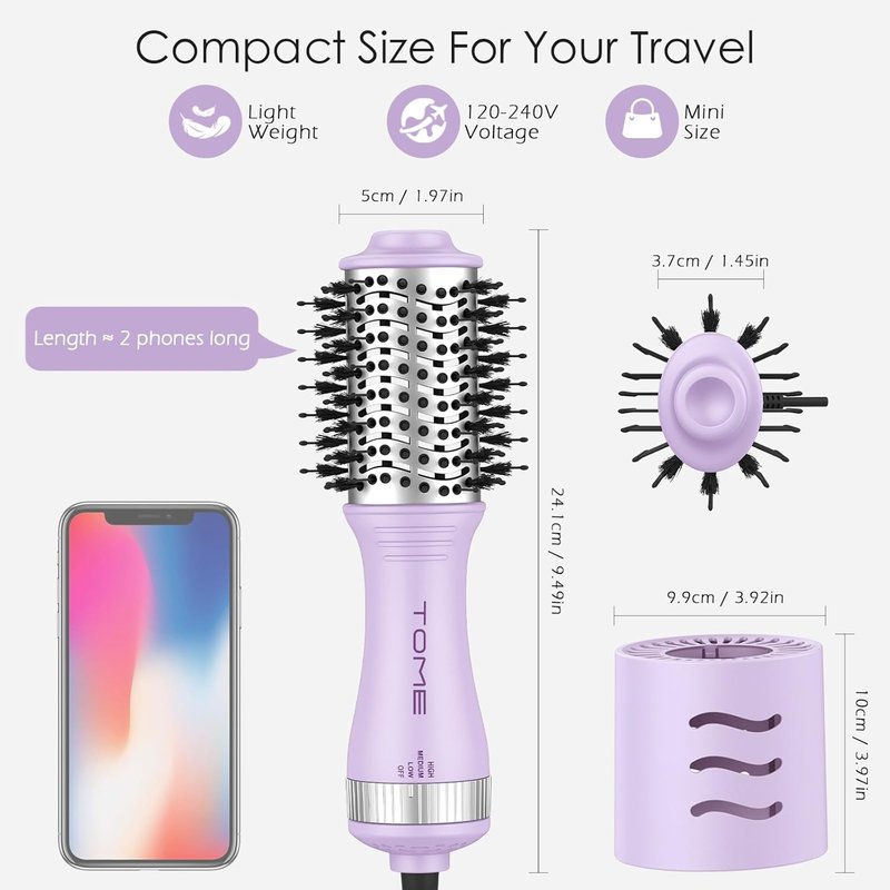 Blow Dryer Brush - 600W Oval Hot Air Volumizer & Straightener | Anti-Frizz Styling Tool (2 Inch) - Blue & Purple