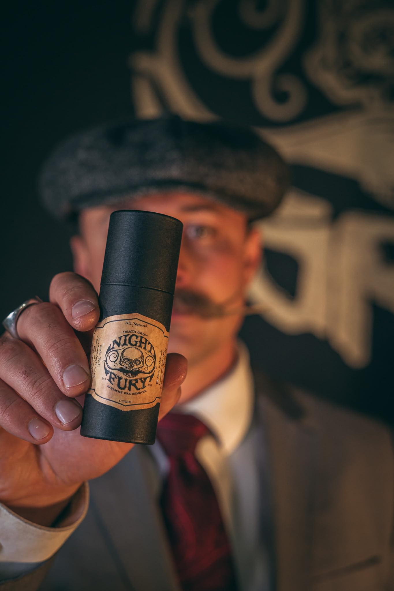 THE VINTAGE GROOMING CO. Death Grip Extra Strong Mustache Wax, Night Fury Mustache Wax Remover Oil, and Comb Set