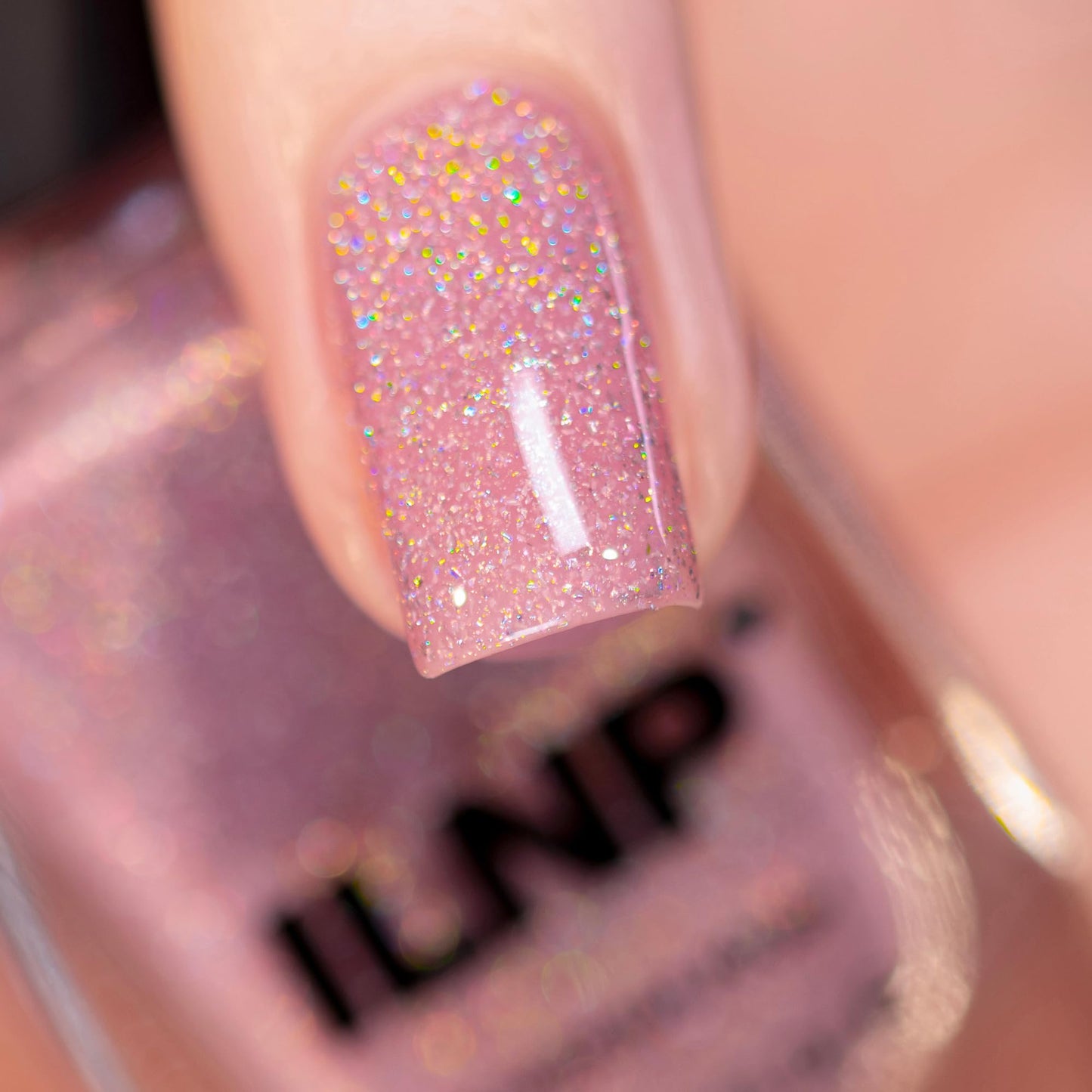 ILNP Sweet Pea - Seashell Pink Holographic Jelly Nail Polish, Buildable Pink Sparkle Nail Polish, Non-Toxic, Vegan, Cruelty Free, Non Gel