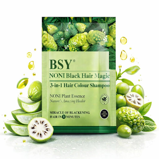 BSY Noni Black Hair Magic (12ml X 20 Sachets) | Hair Dye | Hair Shampoo |100% Ammonia Free | Anti Hair fall Hair Color |Fruit based Hair Color Shampoo| 5 minutes hair color | noni hair color
