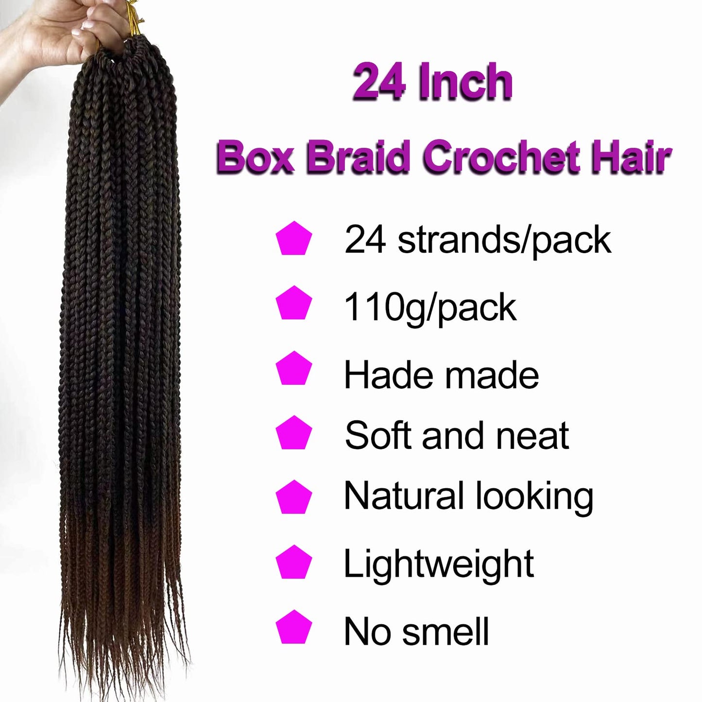 1B/30 Goddess Box Braid Crochet Hair 24 Inch T30 Ombre Brown Crochet Box Braids Pre Looped braid Hair for Black Women Soft 6 Packs 144 Strands Chicmoi (T30, 24 inch 6 pack)