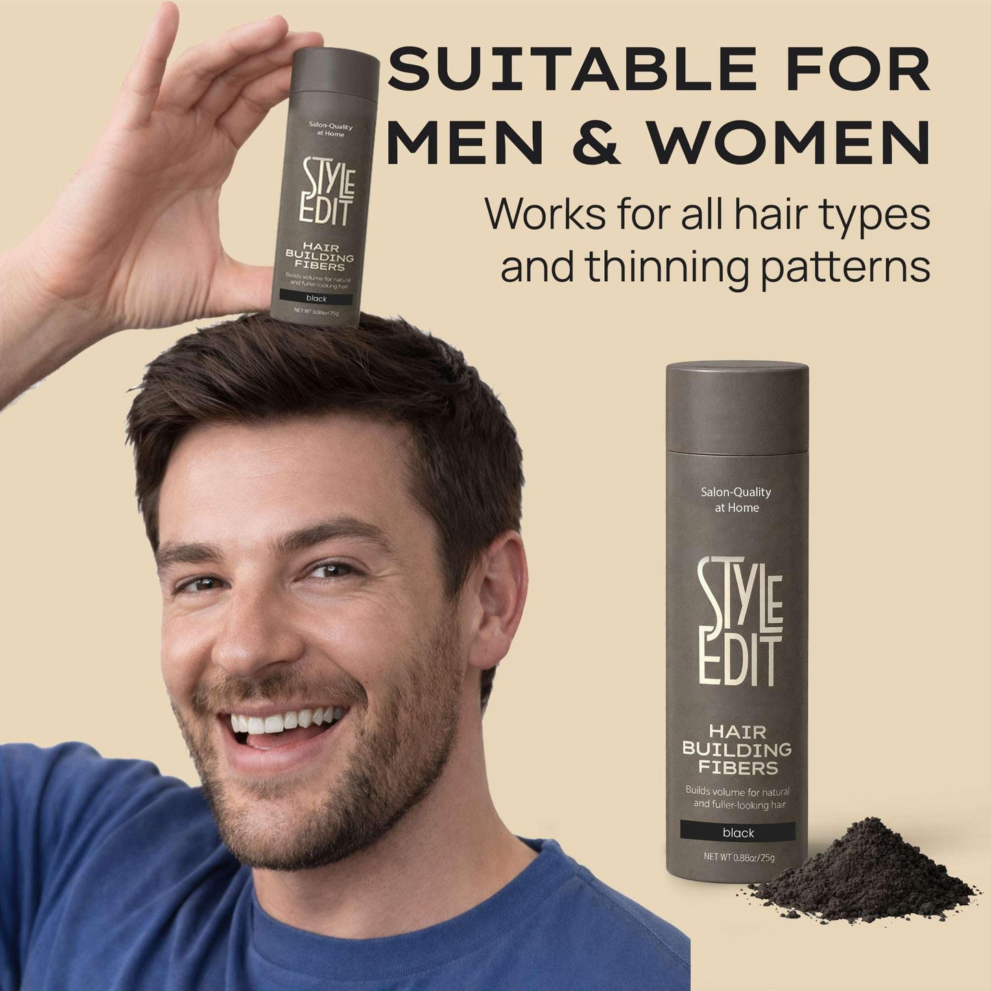Style Edit Hair Building Fibers for Thinning Hair | Conceals Receding Hairlines, Fine Hair & Bald Spots for Fuller looking hair, 100% Plant-Based Thickening Powder for Men & Women, Light Brown 0.88oz