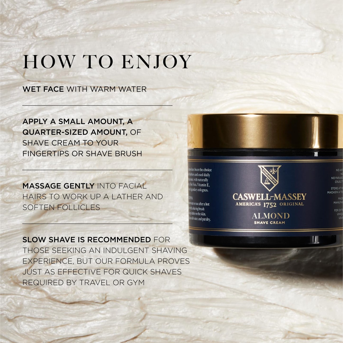 Caswell-Massey Heritage Almond Shave Cream, Natural Men’s Shaving Cream for Smooth Beard Shaving, Soothing for Sensitive Skin, USA Made, 8 Fl Oz