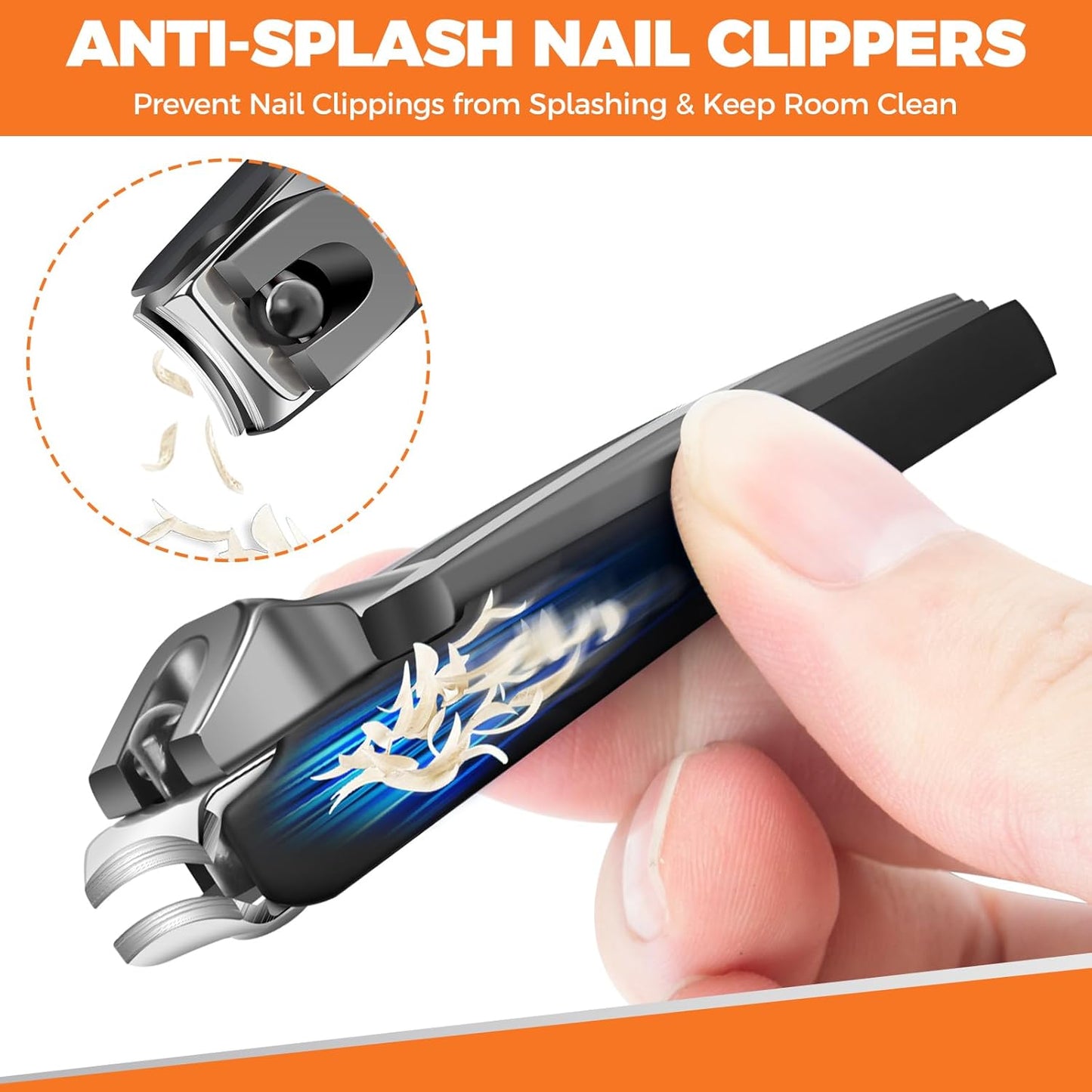 Toenail Clippers for Seniors - Angled Head Large Clippers for Thick Ingrown Nails | 360° Rotary Design with Catcher