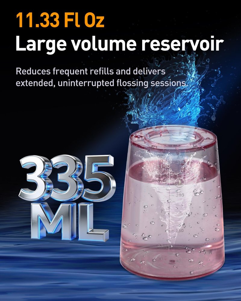 MySmile LP221 Cordless Water Flossers for Teeth with UVC Light Sanitizer and OLED Display, 335ML 4 Modes Water Teeth Cleaner Picks for Teeth Cleaning and Water Flossing (Juicy Pink)