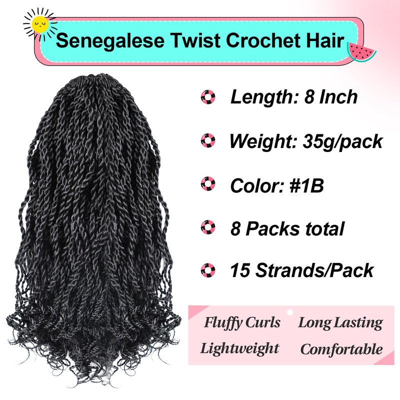 VIOLET Senegalese Twist Crochet Hair For Black Women 24 Inch Pretwisted Long Crochet Hair Pre Looped 30 Strands A Pack Crochet Braids For Black Women 9 Packs Small Crochet Twist Hair (24 Inch,1B)