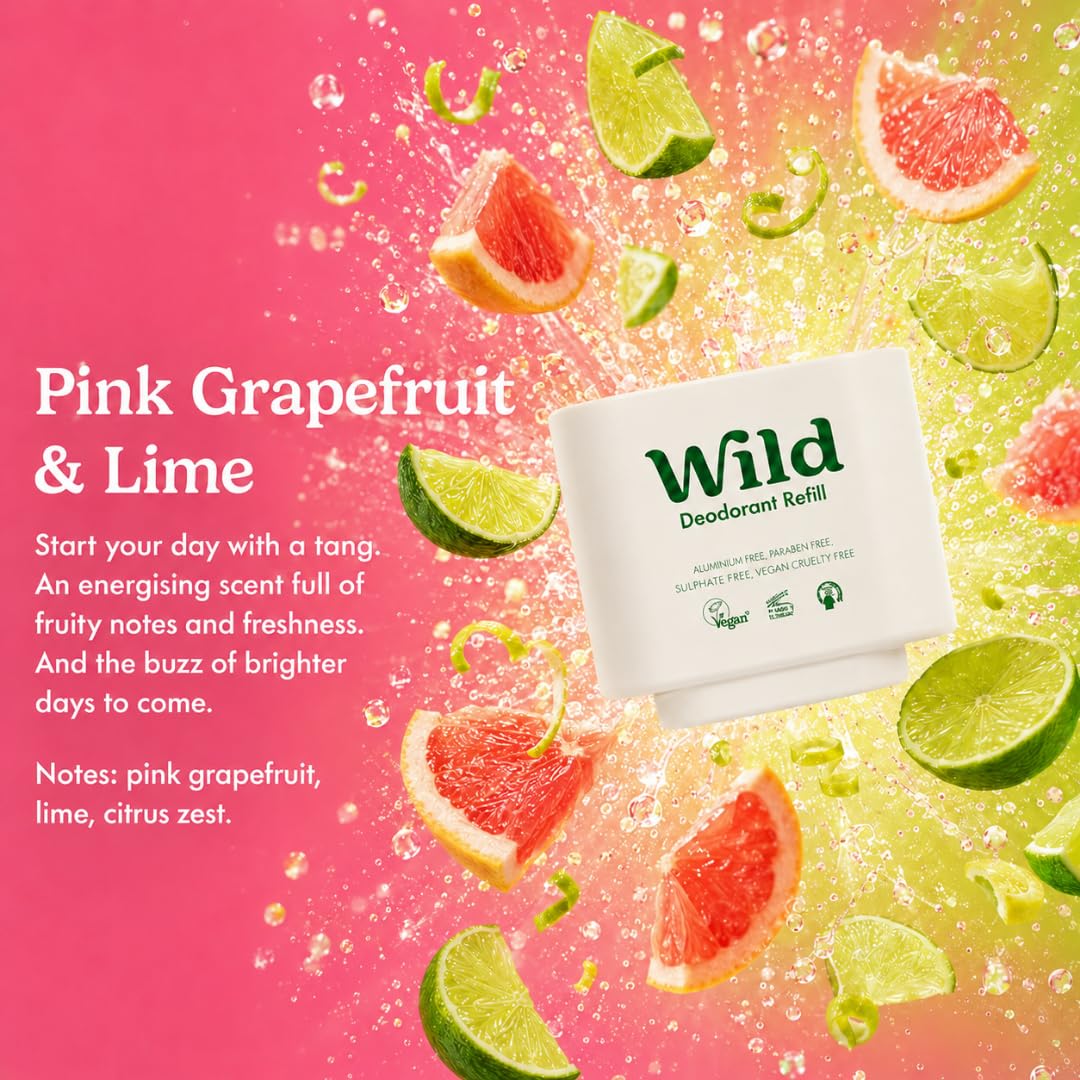 Wild Aluminum Free Natural Deodorant Starter Kit - Refillable Aqua Case - Natural Ingredients & 24 Hour Odor Protection - Women & Men's - Pink Grapefruit & Lime Scent - Case + 1 Refill
