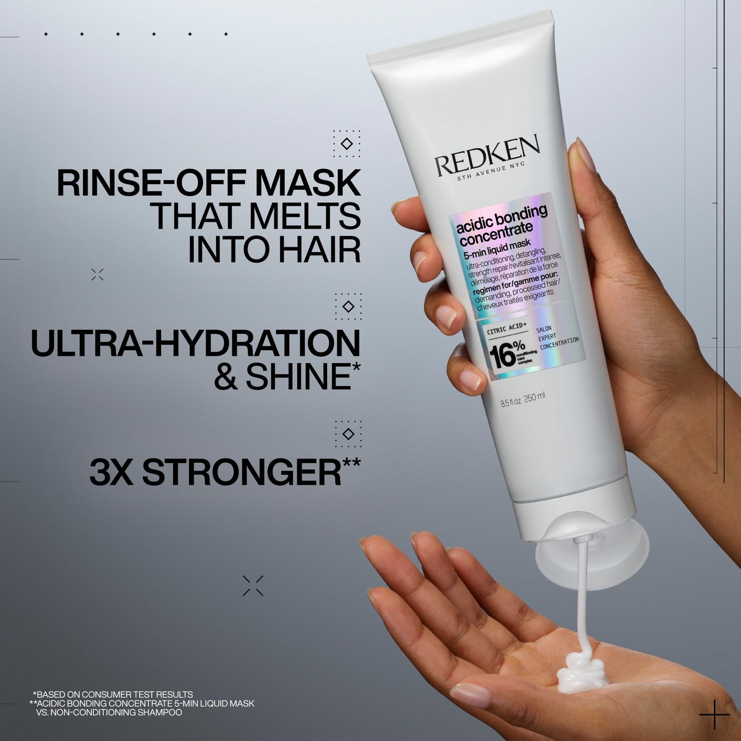 Redken Acidic Bonding Concentrate Hair Mask - Hydrating 5 Minute Liquid Mask, Bond Building & Strengthening, For Dry, Damaged Hair
