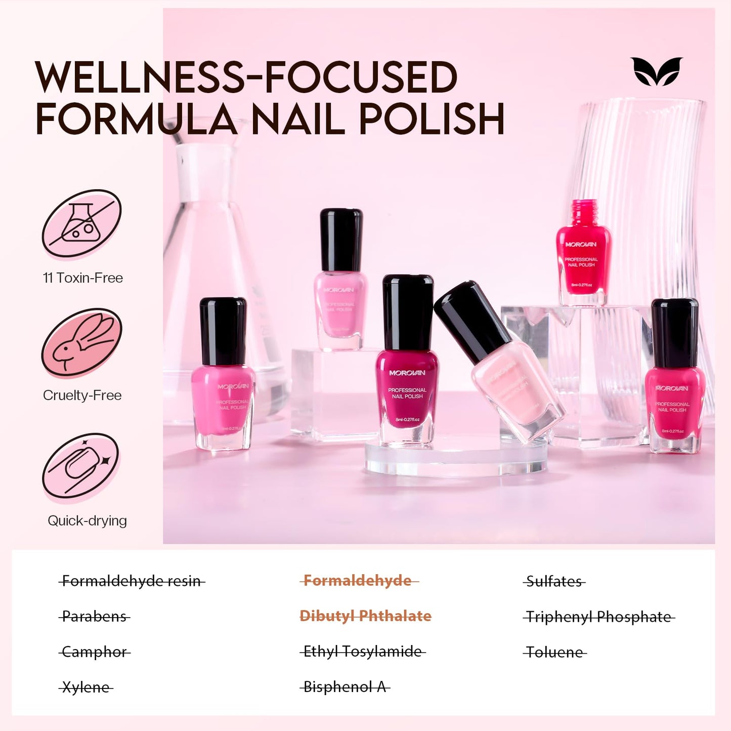 Morovan Pink Nail Polish Set: Valentines 2026 Hot Nude Pink Nail Polish Kit Air Quick Dry Regular Fingernail Polish Pack DIY for Women Girls Gift Holiday