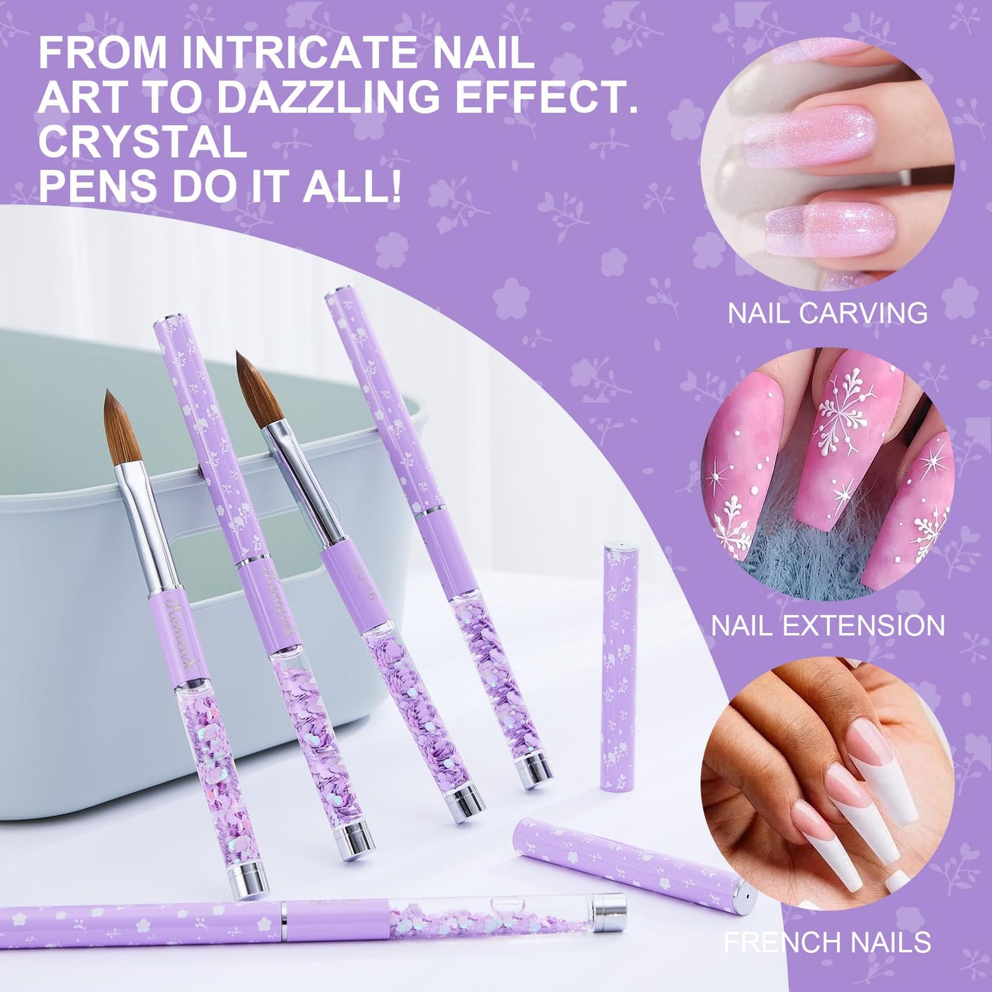 KEMEISI 5PCS Acrylic Nail Brush Set, Sizes 06/08/10/14/16 Kolinsky Art Brushes for Application, Sturdy Handle Oval Shaped Powder Design Tools for Professional Manicure DIY