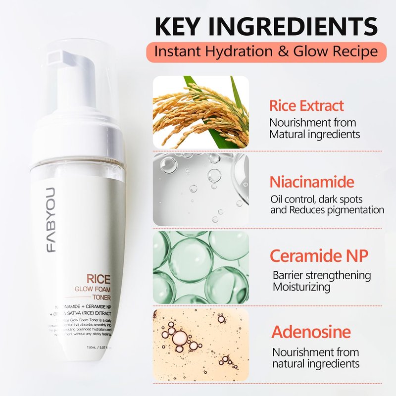 Rice Glow Bubble Toner 5.07 fl oz - Milky Toner for Sensitive and Dry Skin, with Niacinamide and Rice Extract for Deep Hydration, Glowing Skin, Korean Skincare