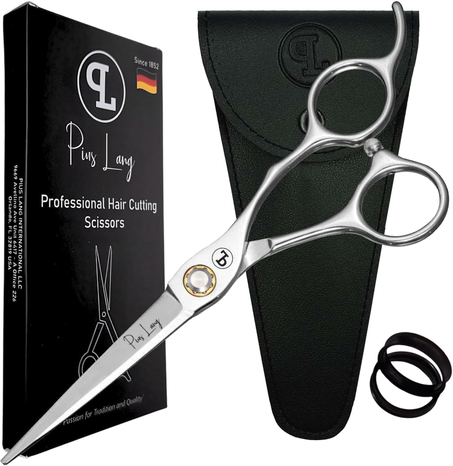 PIUS LANG Professional Hair Cutting Scissors 6.5" Since 1852 – Premium Shears for Beauty Students, Beginner Stylists & Premium Home Use, Convex Blades, Ball-Bearing Tension System + Pouch