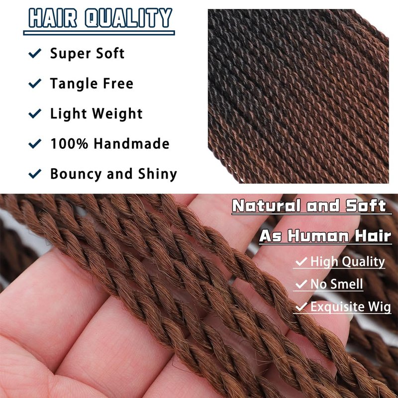 Senegalese Twist Crochet Hair - 7 Packs Pre-Looped Ombre Braiding Hair | 24 Inch, 1B/30/27