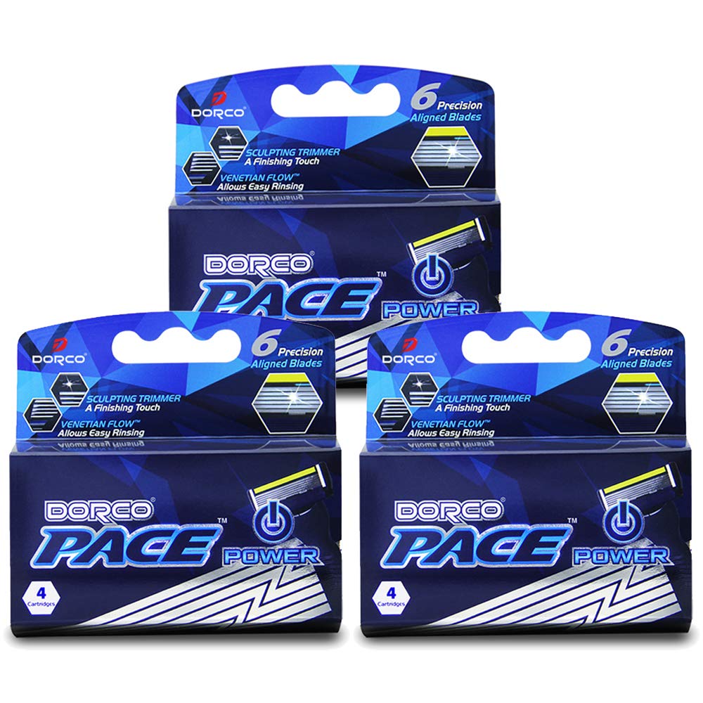 Dorco Pace 6 Plus Power Razor System - Six Blade Trimmer with 12 Cartridges | Precision Shaving