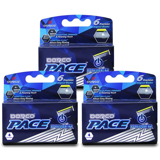 Dorco Pace 6 Plus Power Razor System - Six Blade Trimmer with 12 Cartridges | Precision Shaving