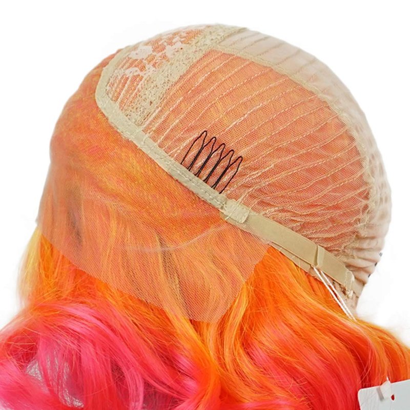 Wiginway Orange Pink Synthetic Lace Front Wig With Side Parting 14 Inch Drag Queen Wavy Wig Ombre Short Bob Wigs For Black Women