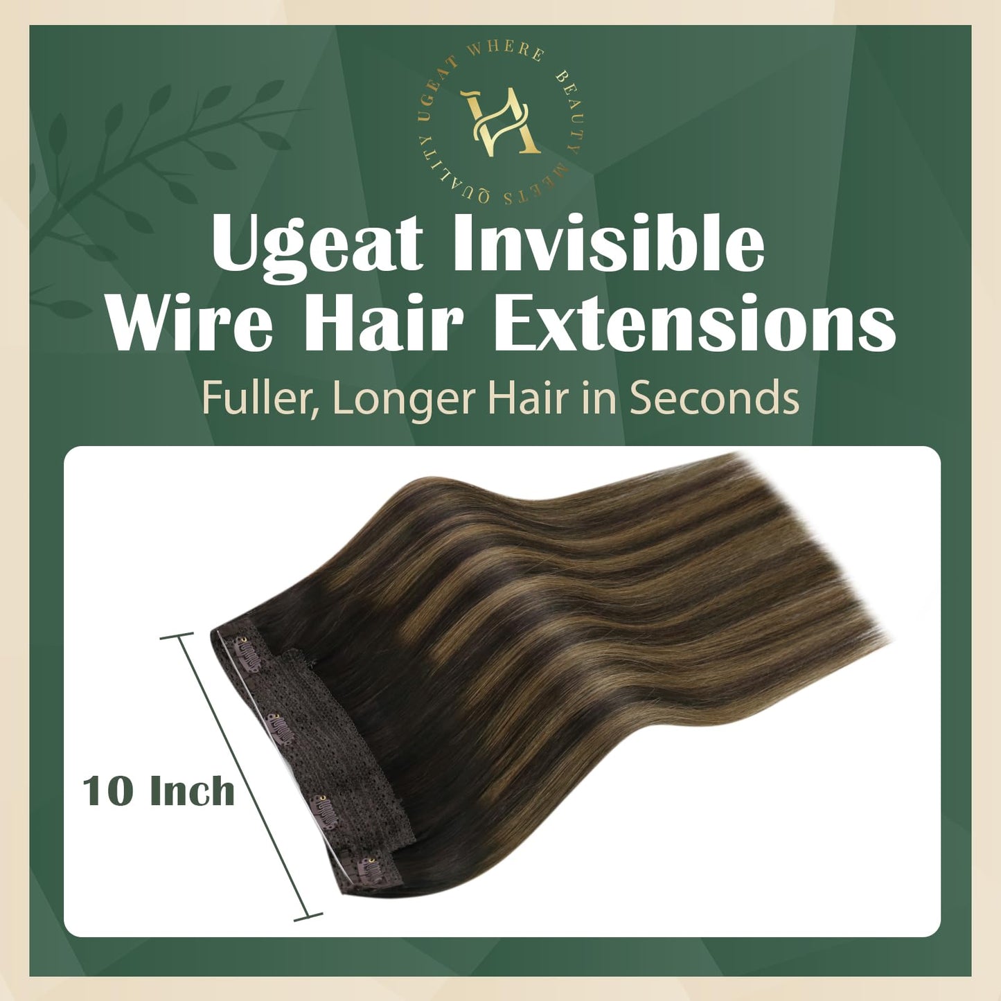 Ugeat Invisible Wire Hair Extensions Dark Brown Balayage Human Hair Extensions Invisible Wire Balayage Medium Brown Ombre Invisible Fish Line Hair Extension for Women Straight Hair 70g 14 inch