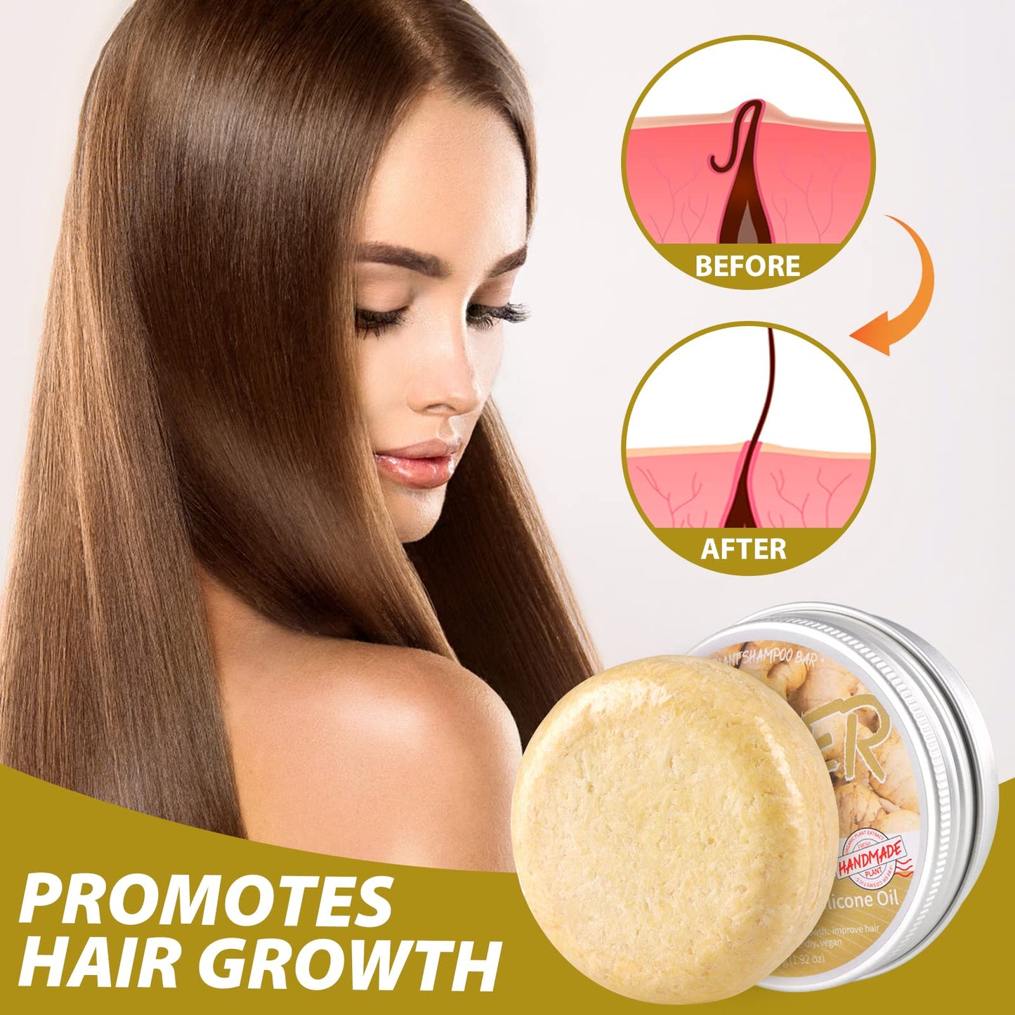 Zoreni Ginger Hair Regrowth Shampoo Bar, Natural Organic Ginger Shampoo Soap for Anti Hair Loss,dandruff,itching, Promotes Hair Growth, 5 Pack (2 Fl Oz each)