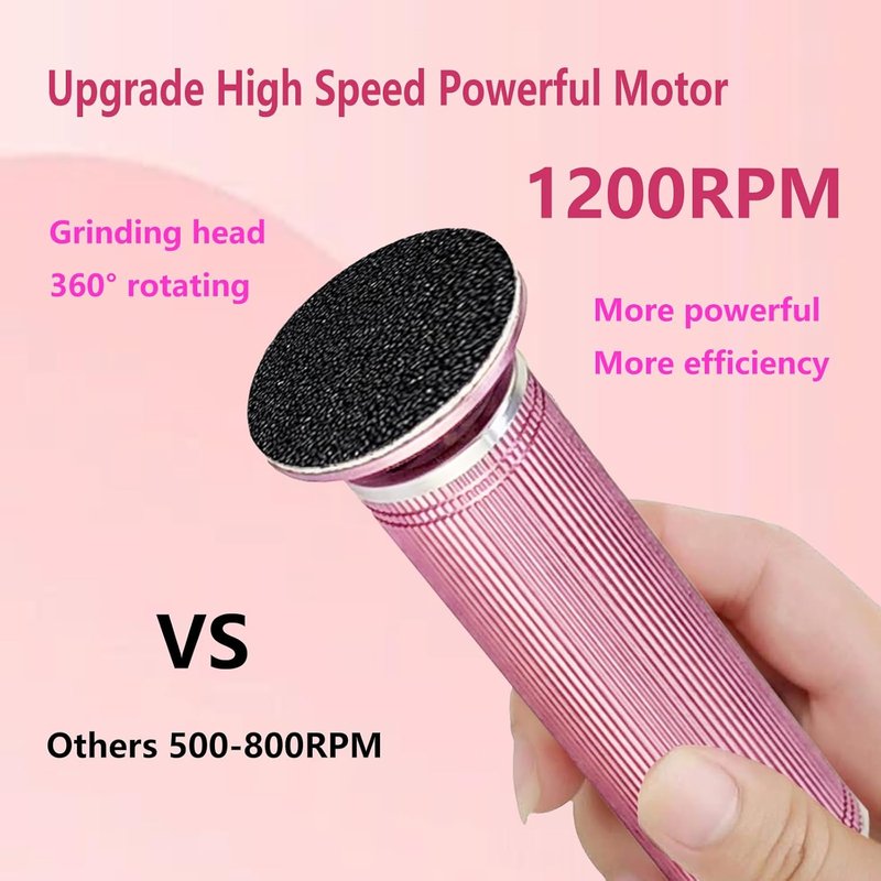 Electric Foot Callus Remover - 1200RPM Adjustable Speed | Aluminum File with 60 Sandpaper Discs - Pink