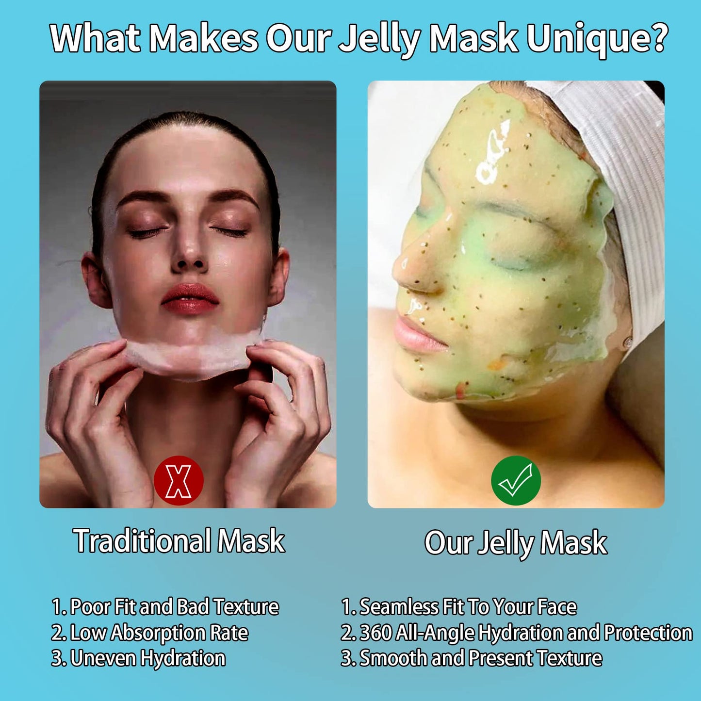 Nielies Vampire + Fresh Mint Jelly Mask, Facial Skin Care- Collagen Peel-Off Jelly Mask Set For Facials, Face Mask For Instant Hydration, Vegan Peel Off Face Mask, For Refreshing