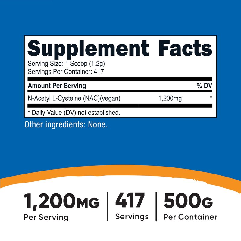 Nutricost N-Acetyl L-Cysteine (NAC) Powder 500 Grams - Vegan NAC, Non-GMO, Gluten Free