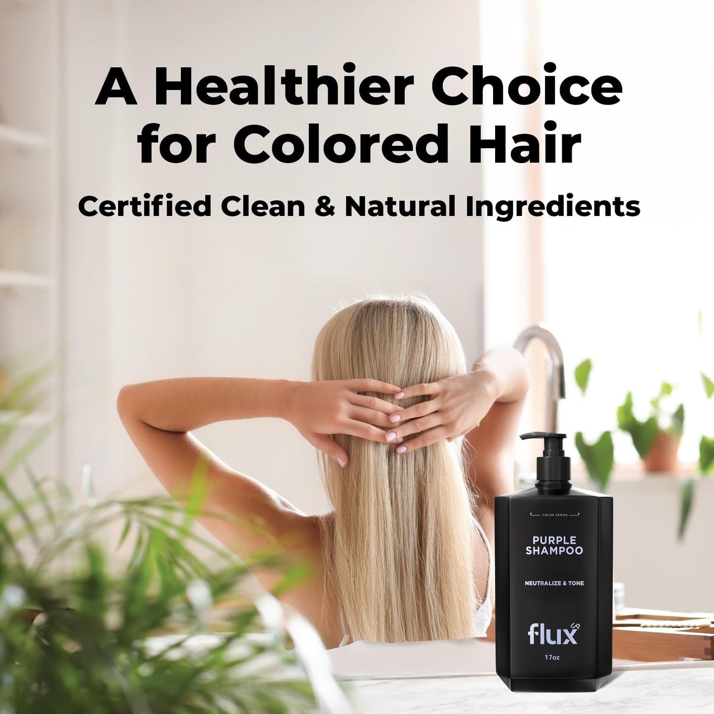 FLUX UP Purple Shampoo for Blonde Hair Women & Men – Blonde & Silver Hair Toning – Sulfate-Free Anti-Brass Purple Shampoo for Blondes, Highlights & Color-Treated Strands – 17 fl oz
