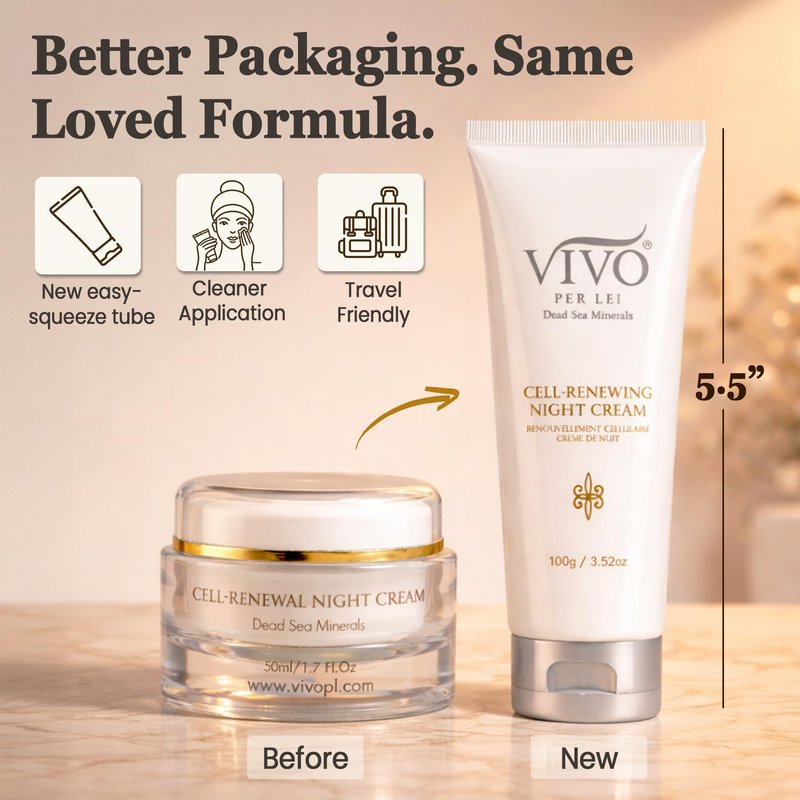Vivo Per Lei Dead Sea Night Cream - Hydrating, Moisturizing - Anti Aging Face Moisturizer - Non Greasy - Wrinkle Cream for Women - Overnight Facial Cream with Shea Butter - 3.52 Oz - Pack of 2