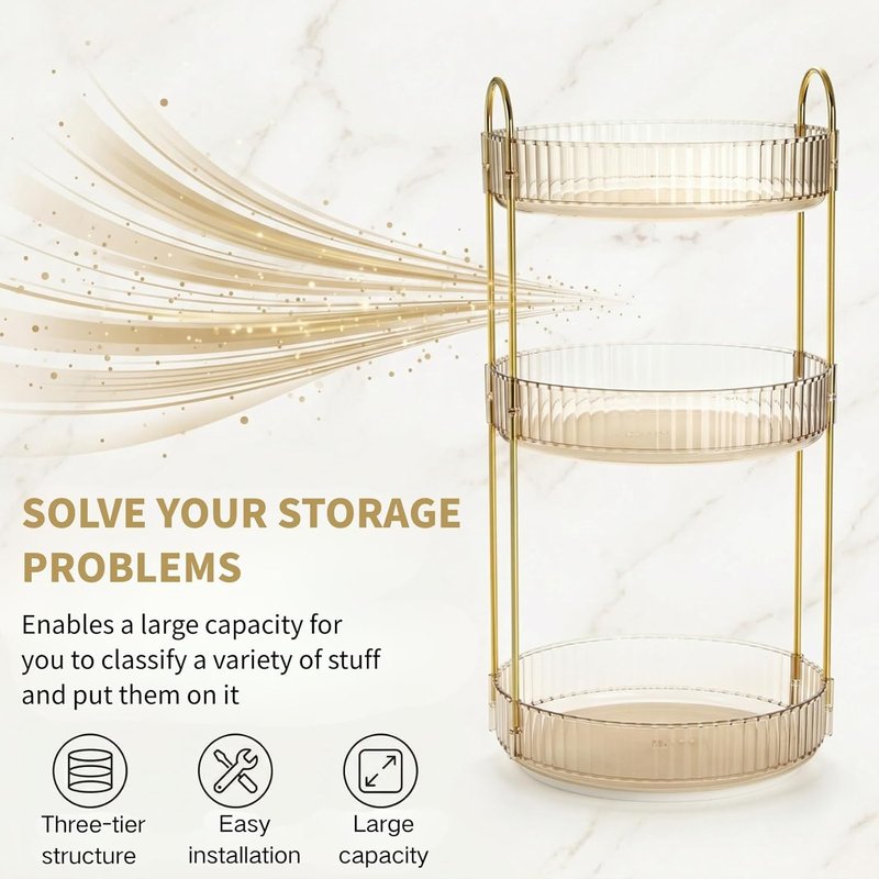 360 Rotating Makeup Organizer - 3-Tier Plastic Spinning Holder for Cosmetics & Toiletries | Large Capacity Countertop Shelf