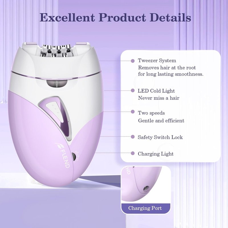 Painless Smooth Glide Epilator - Cordless 2-Speed Hair Removal Device for Women | Facial, Legs, Bikini Area