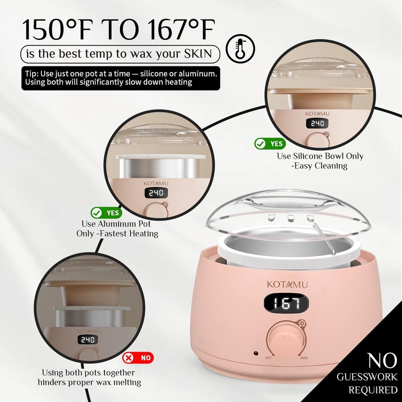 Digital Hair Removal Waxing Kit - Pink Hot Wax Warmer Pot for Face, Eyebrow, Body | 25 Accessories for Sensitive Skin