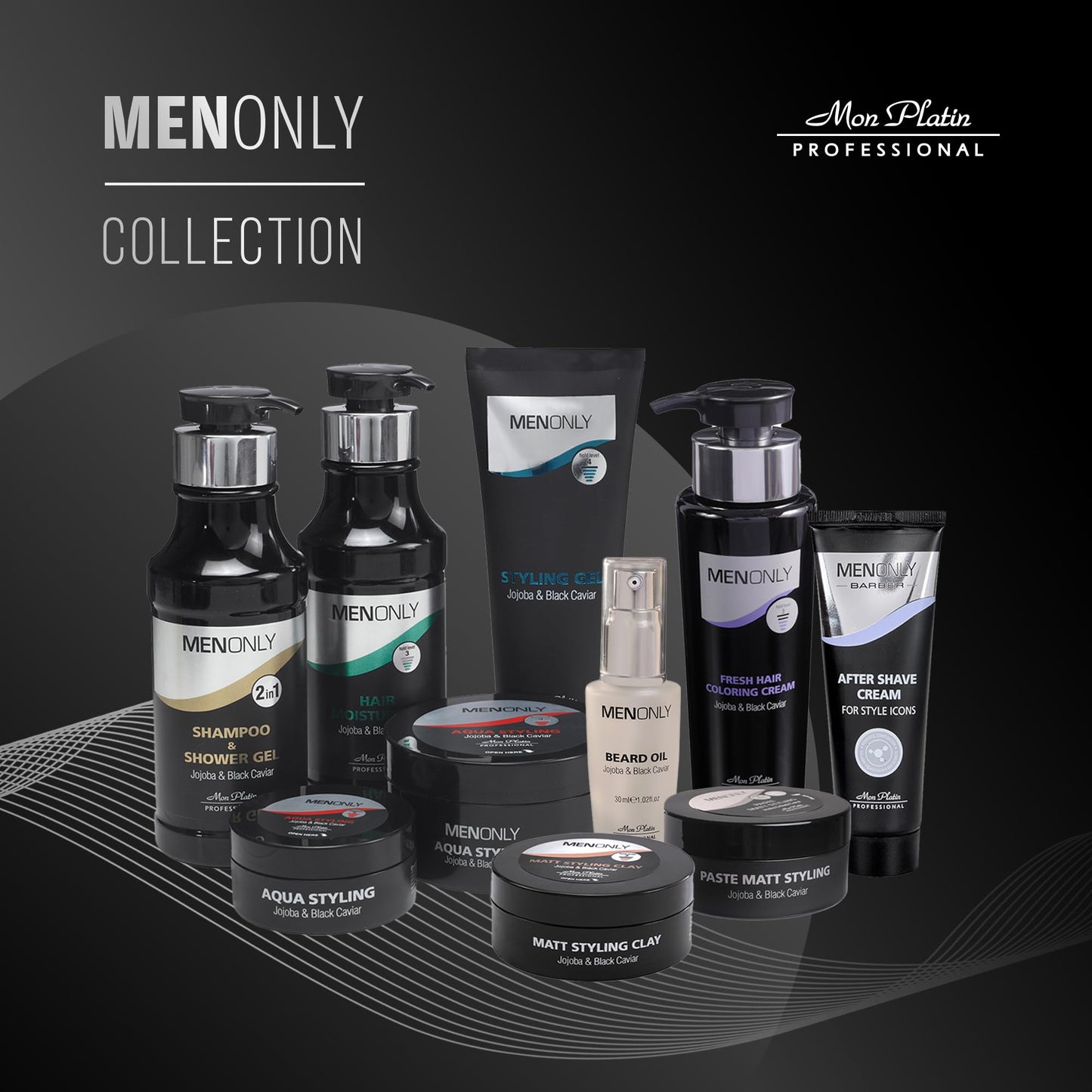 Mon Platin Men’s Styling gel with Jojoba & Black caviar – Men’s Hair Gel with Black Caviar and Jojoba, Strong Hold, Anti-Dandruff Formula, Keeps Hair Styled, Healthy, and Shiny 250ml