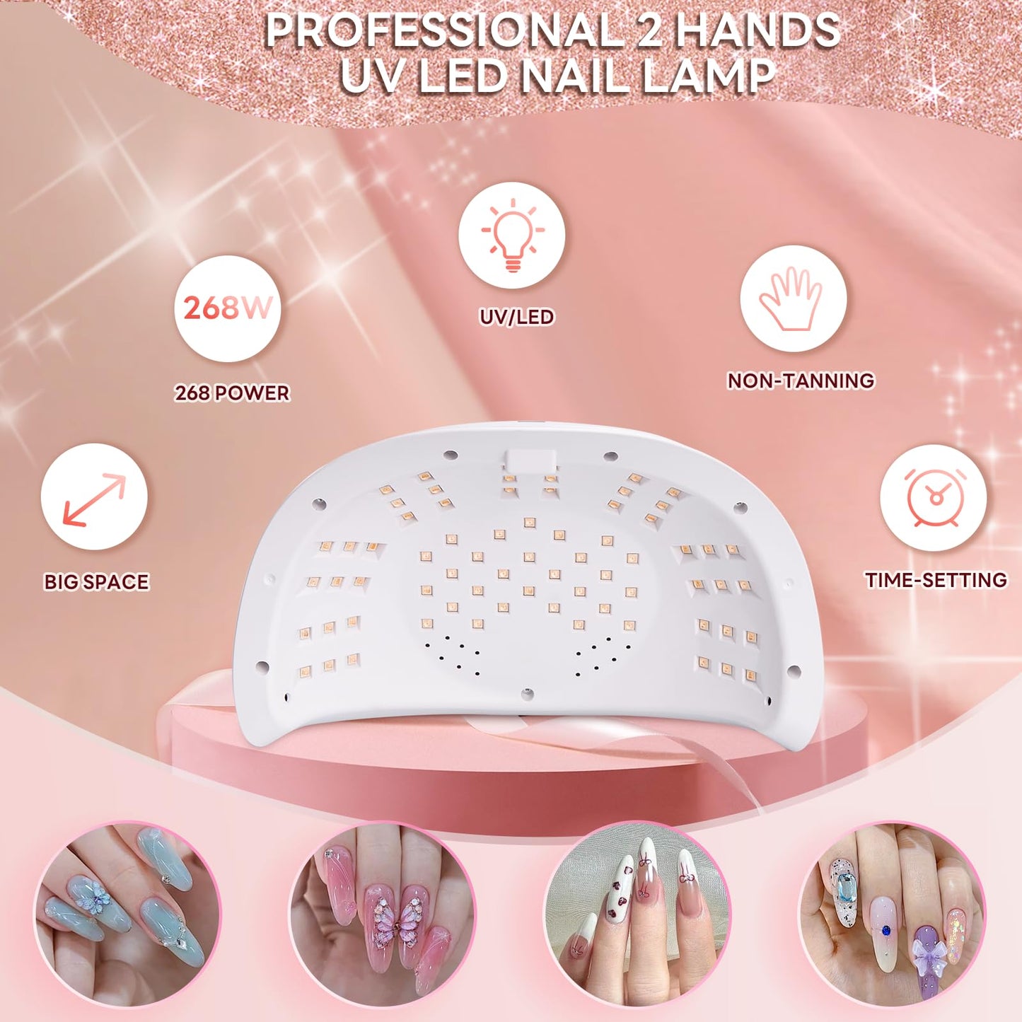 HeerMua Professional UV Light for Nails, 268W LED UV Nail Lamp for Gel Nail Polish with 4-Timer Auto Sensor, Large Space Gel Nail Lamp for 2 Hands with 69 PCS LED Beads, Nail Dryer for Salon & Home