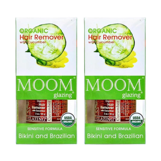MOOM Organic Hair Removal Wax Kit - Sugar Wax with Cucumber & Green Tea, Body Wax Kit for Bikini & Leg - 3 oz Jar with 18 Reusable Wax Strips & 6 Applicator Sticks - Ideal for Sensitive Skin - 2 Pack