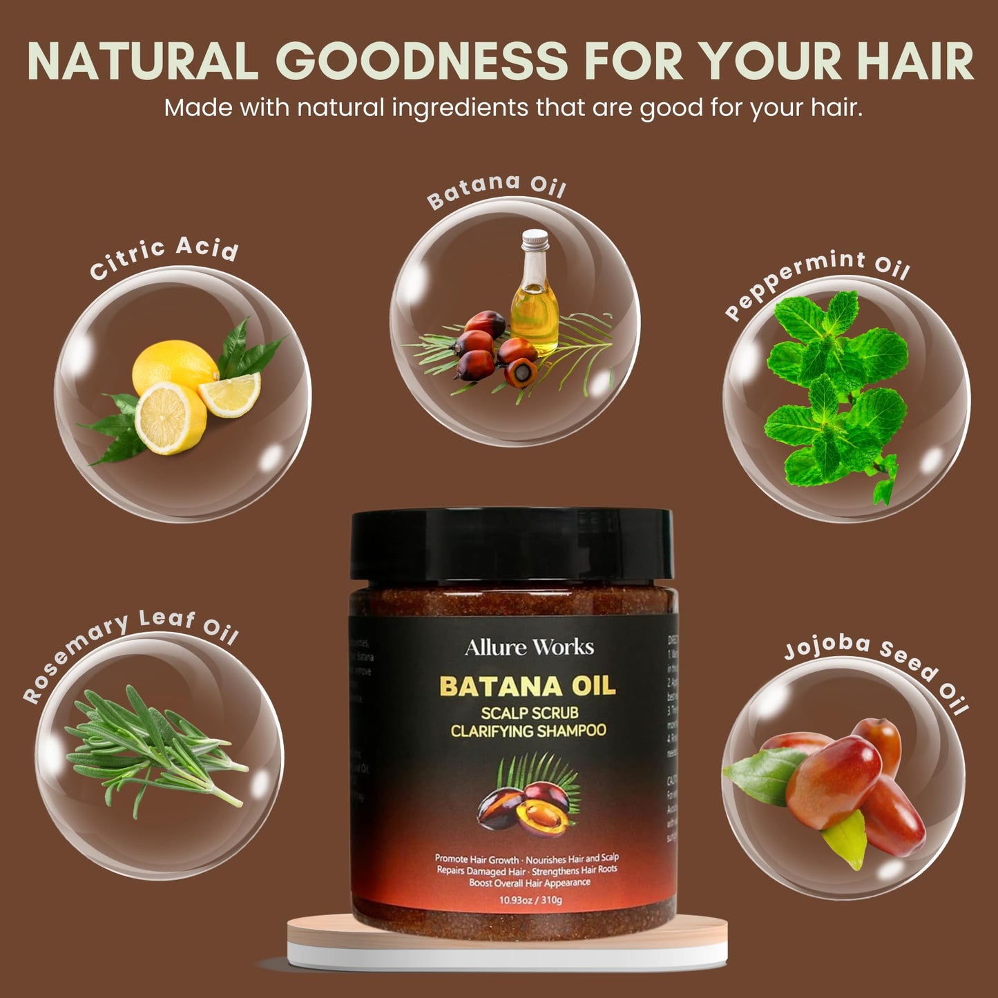 Exfoliating Scalp Scrub Clarifying Shampoo with Batana Oil & Rosemary for Dandruff, Buildup, Oily or Itchy Scalp, and Thinning Hair – Natural Scalp Cleansing Shampoo for Men and Women – 310g